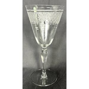 Fostoria 1920's Washington Etch # 266 Crystal Water Goblets-7 3/8"